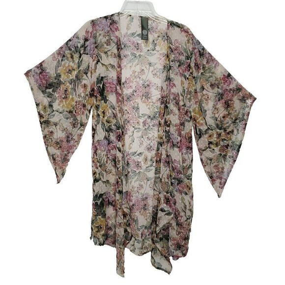 Vince Camuto Sheer Floral Kimono OS Mauve Pink Textured Chiffon Boho Fairycore - Picture 1 of 7